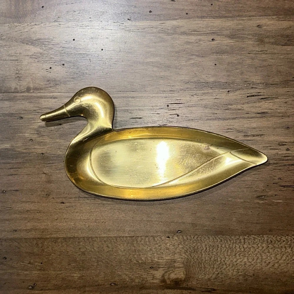 Vintage Mid-Century Modern MCM Brass Duck Trinket Dish Tray Decor Home Accent - Picture 1 of 10